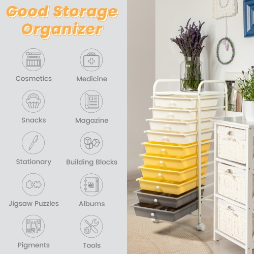 Costway 10 Drawer Rolling Storage Cart Scrapbook Paper Office School Organizer