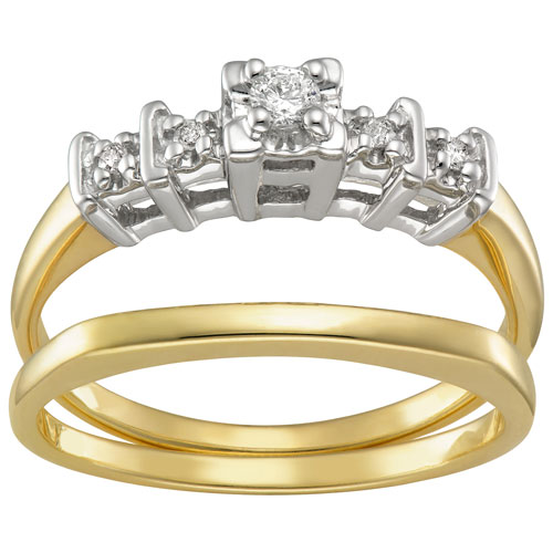 Le Reve Collection 0.08ctw White Round Diamond Bridal Ring Set in 10K Yellow Gold - Size 7