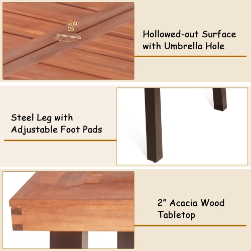 Costway Rectangular Acacia Wood Dining Table Rustic Furniture Indoor &Outdoor