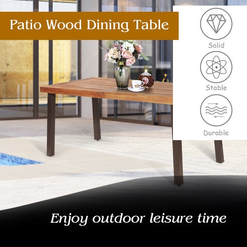 Costway Rectangular Acacia Wood Dining Table Rustic Furniture Indoor &Outdoor