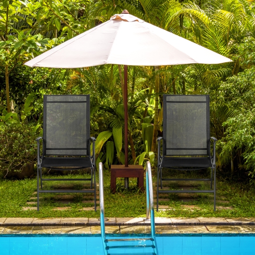 Costway Set of 2 Patio Folding Chair Recliner Adjustable Black