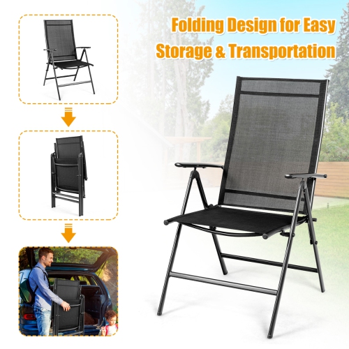 Costway Set of 2 Patio Folding Chair Recliner Adjustable Black