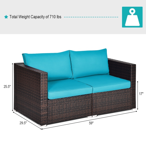 Costway 2PCS Patio Rattan Corner Sofa Sectional Furniture Cushion