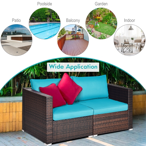 Costway 2PCS Patio Rattan Corner Sofa Sectional Furniture Cushion
