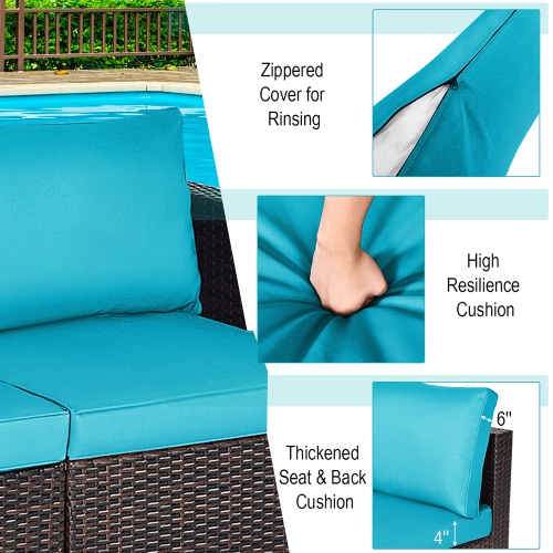 Costway 2PCS Patio Rattan Corner Sofa Sectional Furniture Cushion