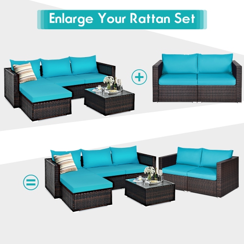 Costway 2PCS Patio Rattan Corner Sofa Sectional Furniture Cushion