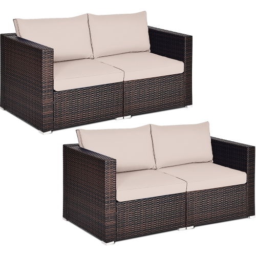 Costway 4PCS Patio Rattan Corner Sofa Sectional Furniture Set W/Cushion