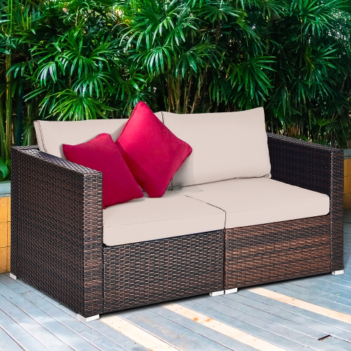 Costway 4PCS Patio Rattan Corner Sofa Sectional Furniture Set W/Cushion