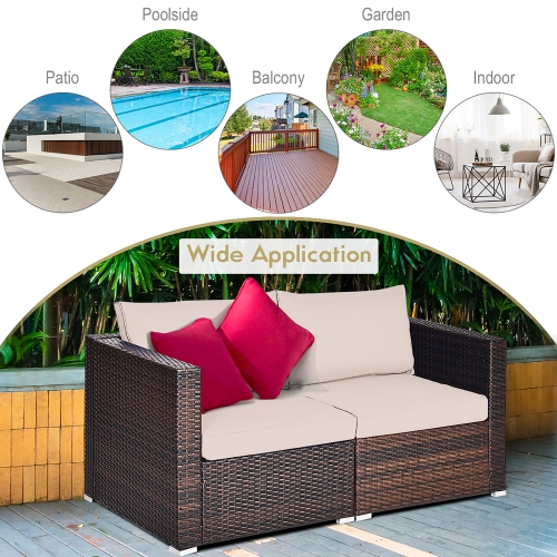 Costway 4PCS Patio Rattan Corner Sofa Sectional Furniture Set W/Cushion
