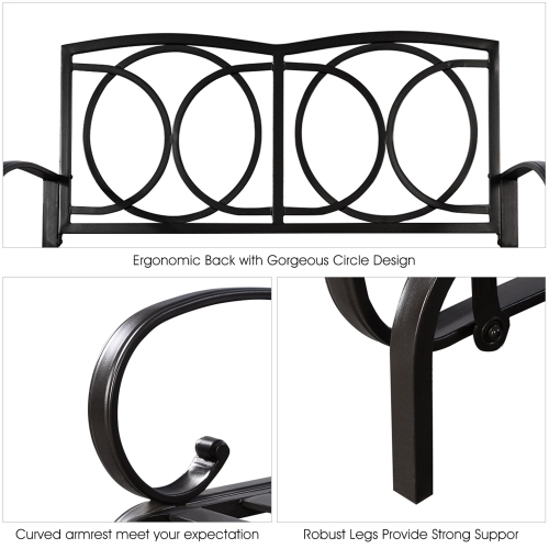 Costway Glider Outdoor Patio Rocking Bench Loveseat Cushioned Seat Steel Frame Blue