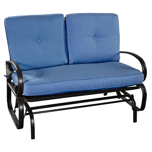 Costway Glider Outdoor Patio Rocking Bench Loveseat Cushioned Seat Steel Frame Blue