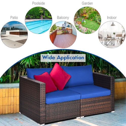 Costway 2PCS Patio Rattan Corner Sofa Sectional Furniture Cushion