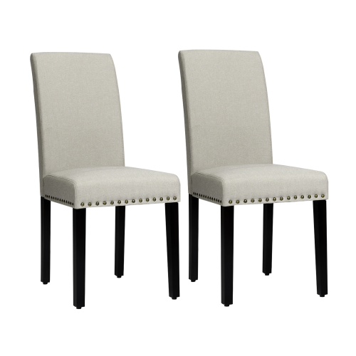 COSTWAY  Set Of 2 Fabric Dining Chairs Upholstered With Nailhead Trim