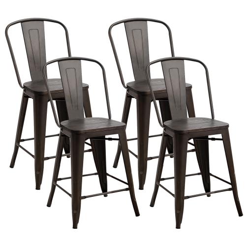 Costway Set Of 4 Tolix Style Metal Dining Chairs W Wood Seat Kitchen Gun Best Buy Canada
