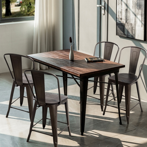 Costway Set of 4 Metal Dining Chairs w/ Wood Seat Kitchen Gun