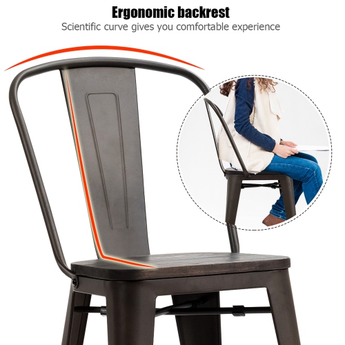 Costway Set of 4 Metal Dining Chairs w/ Wood Seat Kitchen Gun