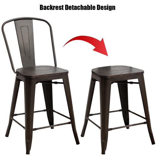 Costway Set of 4 Metal Dining Chairs w/ Wood Seat Kitchen Gun