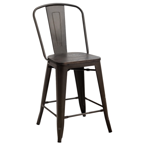 Costway Set of 4 Metal Dining Chairs w/ Wood Seat Kitchen Gun