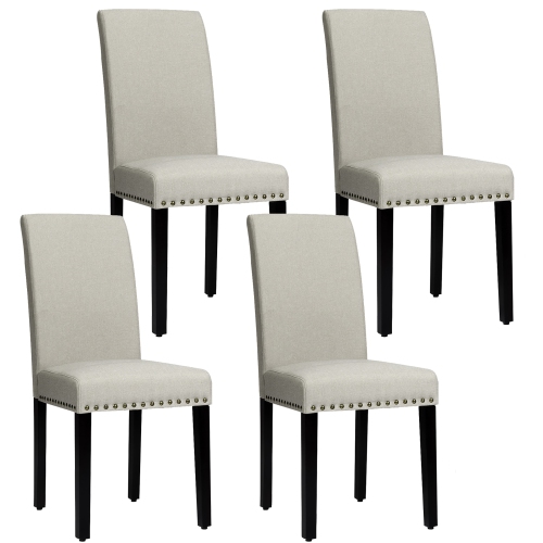 Costway Set of 4 Fabric Dining Chairs w/ Nailhead Trim Beige