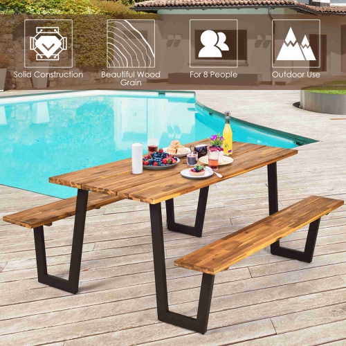 Costway Patented Picnic Table with 2 Benches 70'' Dining Table Set with Seats and Umbrella Hole