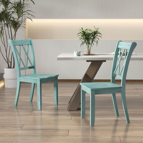 Costway Set of 2 Wood Dining Chair Cross Back Dining Room Side Chair Home Kitchen