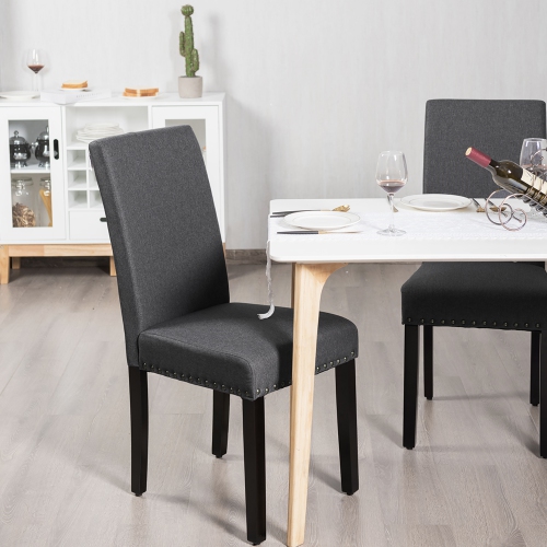 Costway Set of 4 Fabric Dining Chairs w/ Nailhead Trim Grey