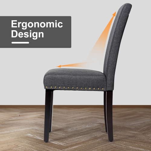 Costway Set of 4 Fabric Dining Chairs w/ Nailhead Trim Grey