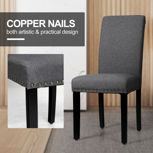 Costway Set of 4 Fabric Dining Chairs w/ Nailhead Trim Grey