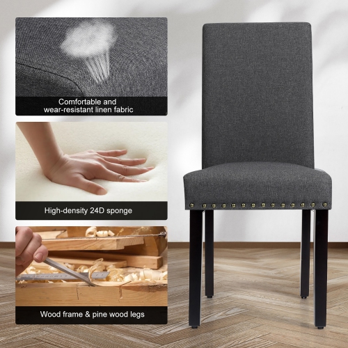 Costway Set of 4 Fabric Dining Chairs w/ Nailhead Trim Grey