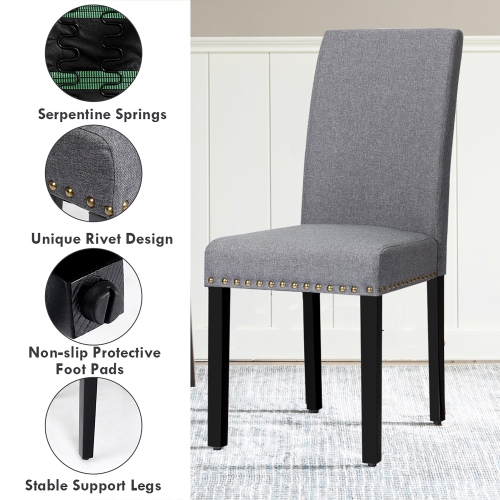 Costway Set of 4 Fabric Dining Chairs w/ Nailhead Trim Grey
