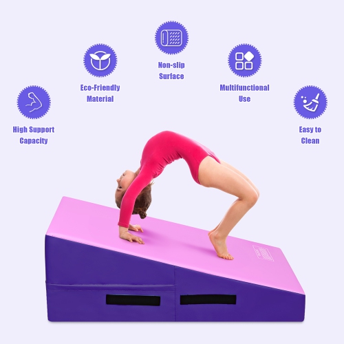 Costway Incline Gymnastics Mat Wedge Ramp Fitness Exercise Tumbling Purple&Pink