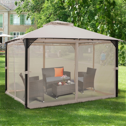 Costway 12' x 10' Outdoor Patio Gazebo Canopy Shelter Double Top Sidewalls Netting