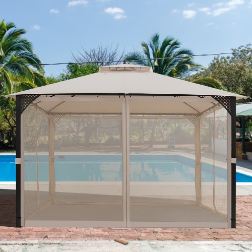 Costway 12' x 10' Outdoor Patio Gazebo Canopy Shelter Double Top Sidewalls Netting