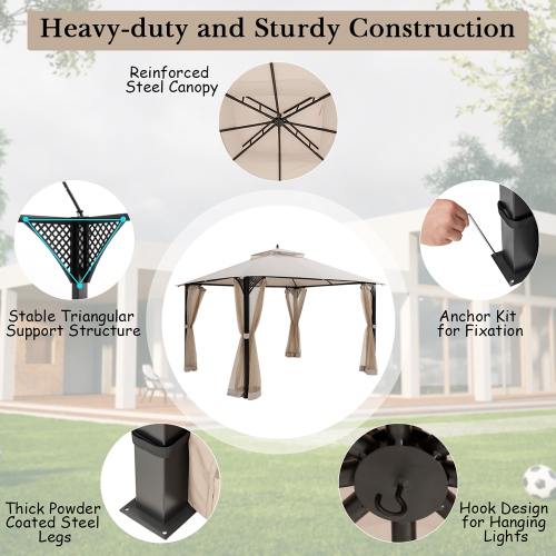Costway 12' x 10' Outdoor Patio Gazebo Canopy Shelter Double Top Sidewalls Netting
