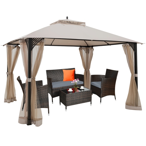 Costway 12' x 10' Outdoor Patio Gazebo Canopy Shelter Double Top Sidewalls Netting