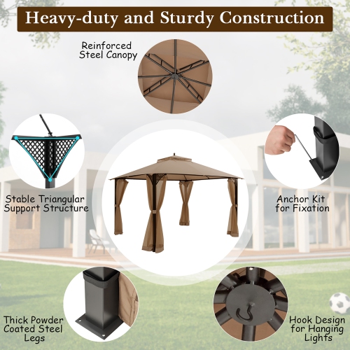 Costway 12' x 10' Outdoor Patio Gazebo Canopy Shelter Double Top Sidewalls Netting