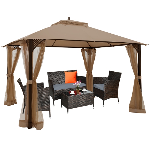 Costway 12' x 10' Outdoor Patio Gazebo Canopy Shelter Double Top Sidewalls Netting