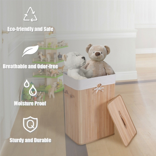 Costway Rectangle Bamboo Hamper Laundry Basket Washing Cloth Bin Storage Bag Lid Natural