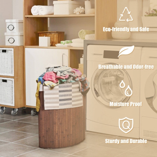 Costway Corner Bamboo Hamper Laundry Basket Washing Cloth Bin Storage Bag Lid Brown