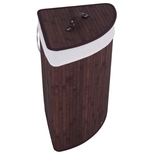 Costway Corner Bamboo Hamper Laundry Basket Washing Cloth Bin Storage Bag Lid Brown