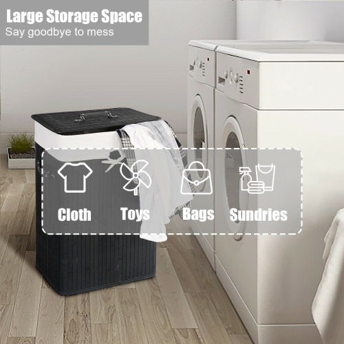 Costway Rectangle Bamboo Hamper Laundry Basket Washing Cloth Bin Rangier Lid Black