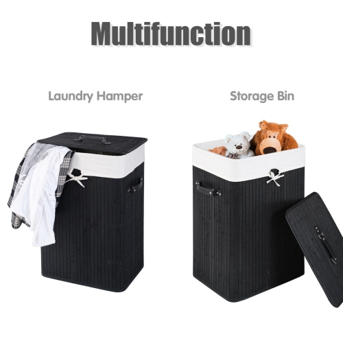 Costway Rectangle Bamboo Hamper Laundry Basket Washing Cloth Bin Rangier Lid Black