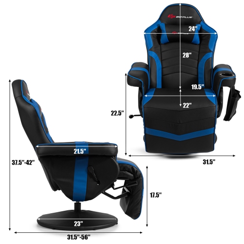 Goplus Massage Gaming Recliner Reclining Racing Chair Swivel