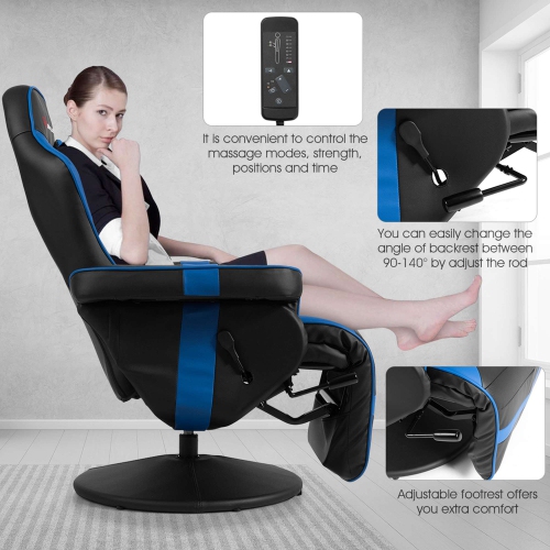 Goplus Massage Gaming Recliner Reclining Racing Chair Swivel