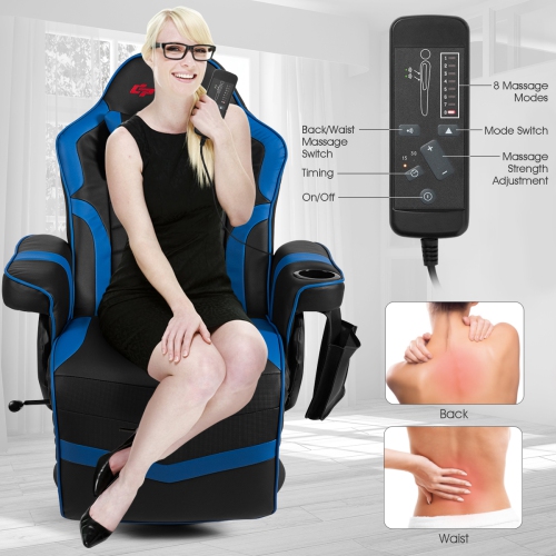 Goplus Massage Gaming Recliner Reclining Racing Chair Swivel