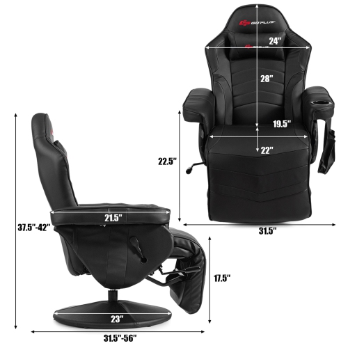 Goplus Massage Gaming Recliner Reclining Racing Chair Swivel