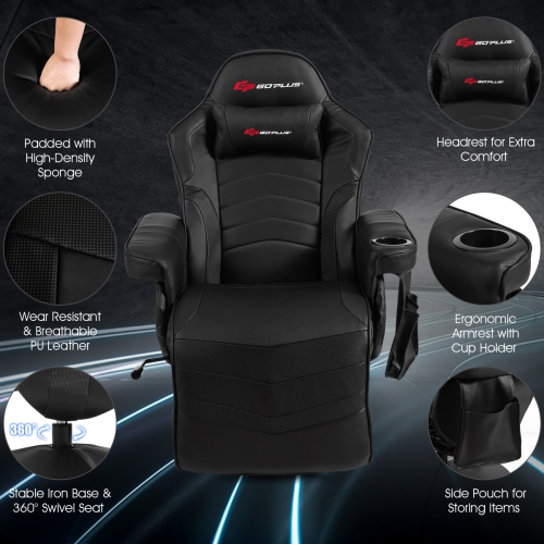 Goplus Massage Gaming Recliner Reclining Racing Chair Swivel