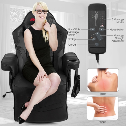 Goplus Massage Gaming Recliner Reclining Racing Chair Swivel