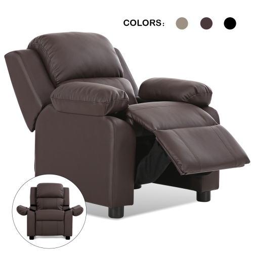 Costway Deluxe Padded Kids Sofa Armchair Recliner Headrest Children w/ Storage Arm Brown