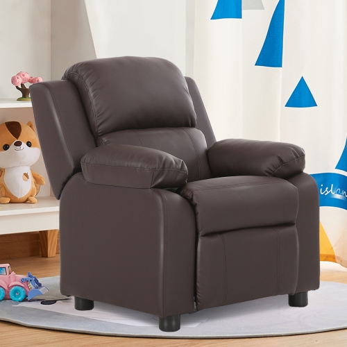 Costway Deluxe Padded Kids Sofa Armchair Recliner Headrest Children w/ Storage Arm Brown